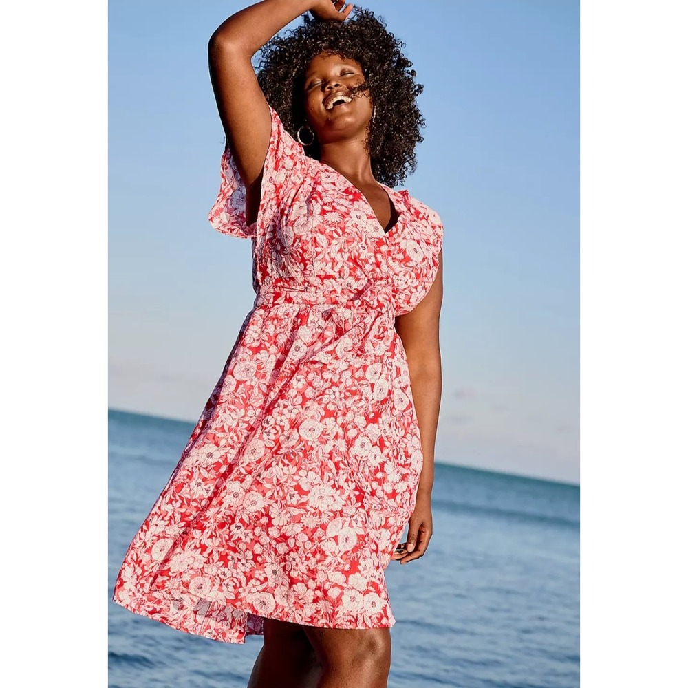 Lane Bryant NWT Red White Floral Boho Cottagecore Art To Wear short Dress sz 22